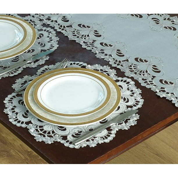 Amazing Grey Tablecloth Table runner Placemats doily in Linen-look embroidery Amazing Grey Tablecloth Table runner Placemats doily in Linen-look embroidery